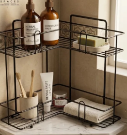Kitchen Corner Rack,2 Tier Metal Corner Shelf Organizer