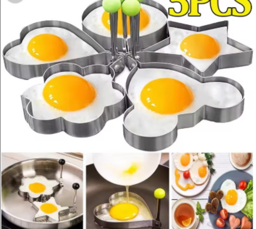 5 Pcs Stainless Steel Egg Mold Set, Non-Stick Fried Egg Ring & Egg Shaper, Pancake Mold, Omelette Mould