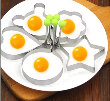 5 Pcs Stainless Steel Egg Mold Set, Non-Stick Fried Egg Ring & Egg Shaper, Pancake Mold, Omelette Mould