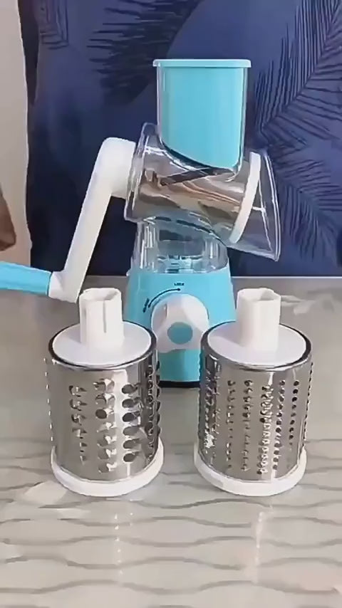 New vegetable cutter & slicer manual kitchen cheese chopper machine with three sharp drums multifunctional garlic potato shredder   for easy food  preparation (random colour)